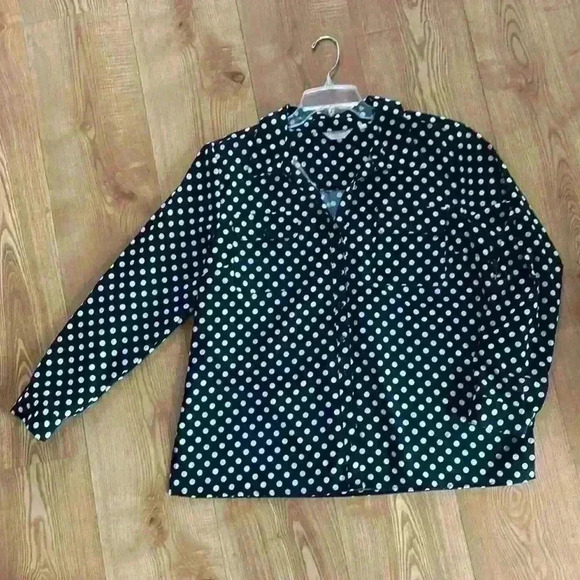 Women’s Classic black and white polka dot long sleeved blouse size extra large - Picture 1 of 8